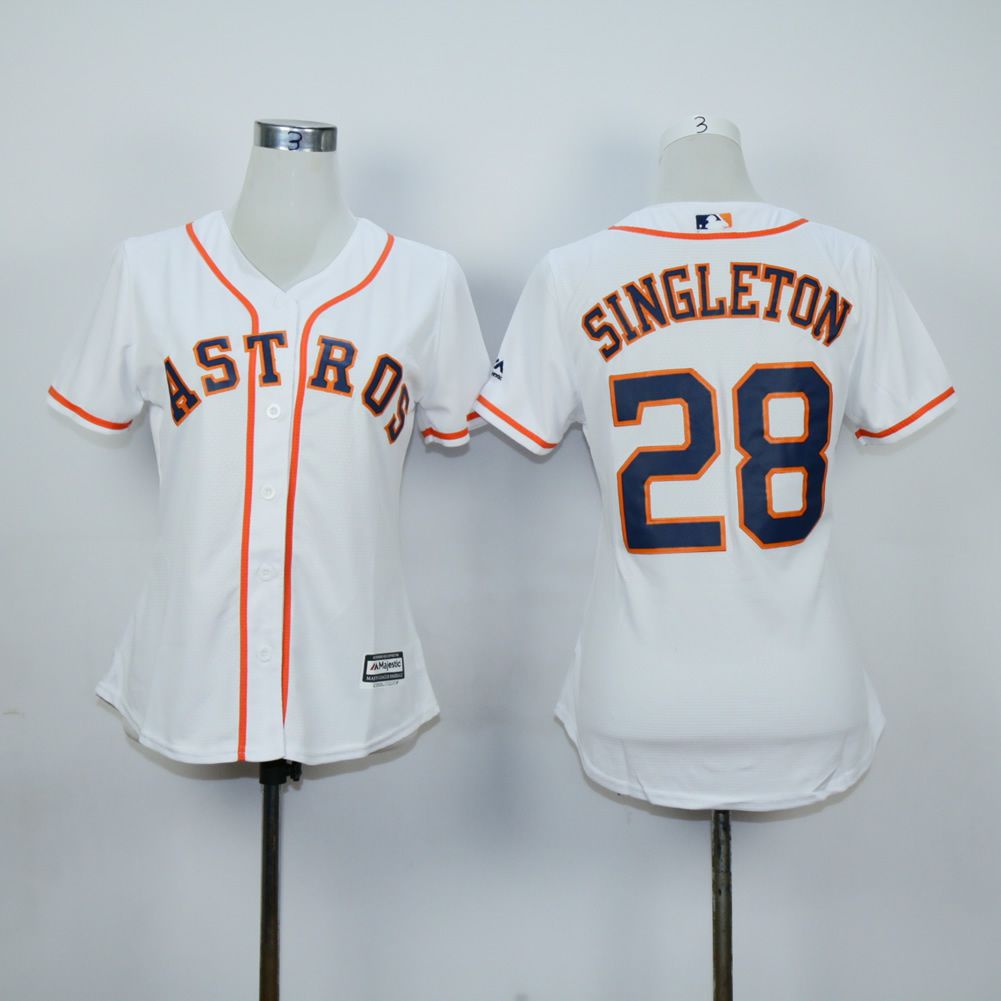 Women Houston Astros #28 Singleton White MLB Jerseys->women mlb jersey->Women Jersey